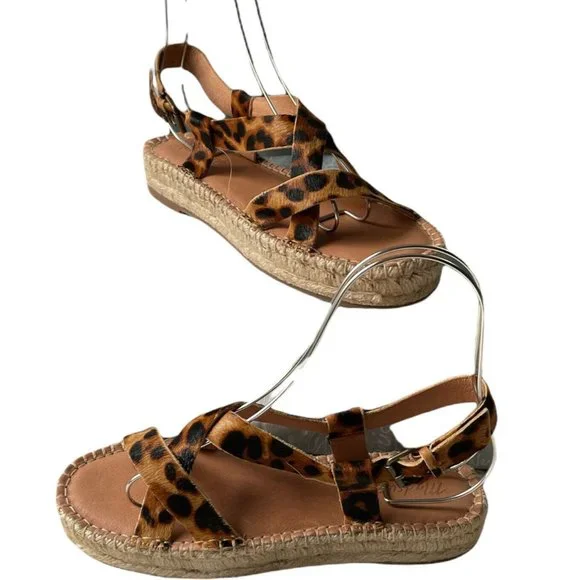 Women’s Sandals Size 8.5 Madewell Espadrille Sandal in Leopard Calf Hair - Picture 2 of 12